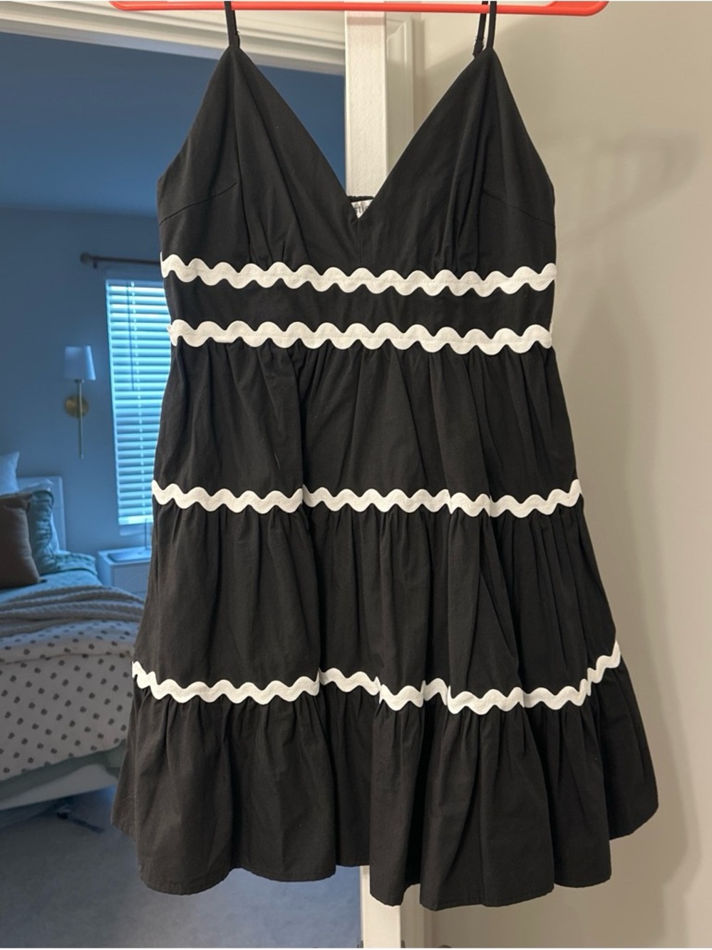 vestique Black Smocked Spaghetti-Strap Dress with White Tag